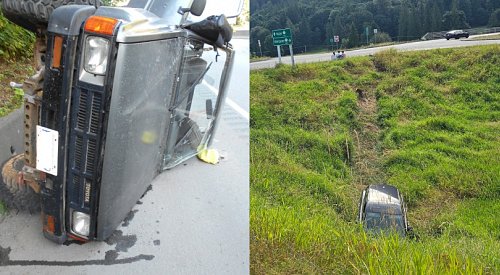 Uninsured BC drivers crash within an hour of each other on Hwy 1